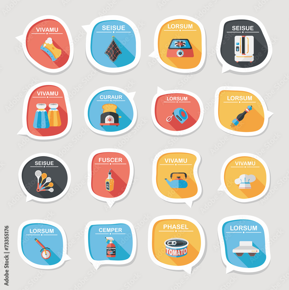 Kitchenware bubble speech flat banner design background set, eps Kitchenware bubble speech flat banner design background set, eps