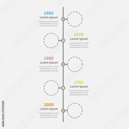 Timeline vertical Infographic dash line circles text Flat 