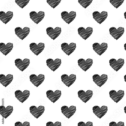Black scribbled hearts pattern
