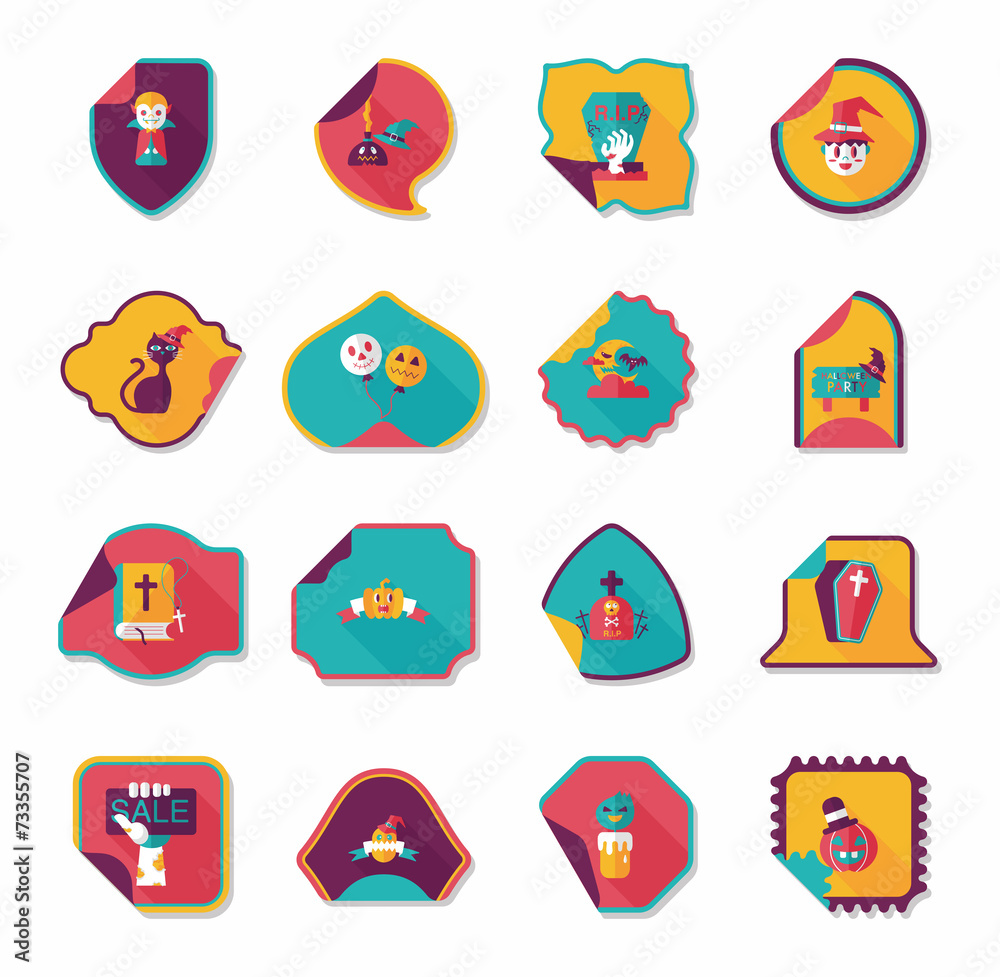 Halloween sticker banner flat background set, eps10