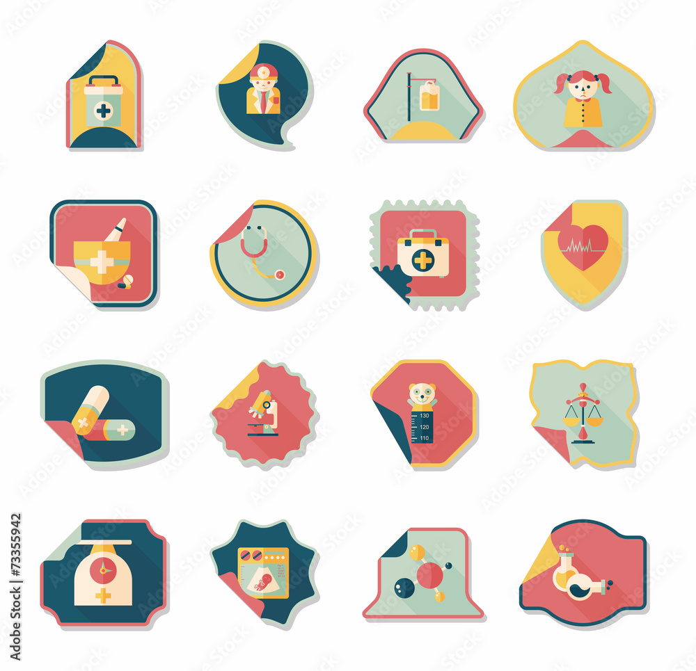 Hospital sticker flat banner background set, eps10