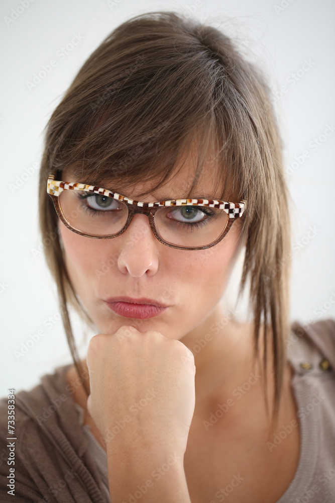 Young woman with modern eyeglasses, isolated Young woman with modern eyeglasses, isolated