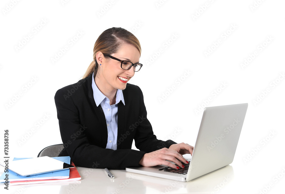 successful business woman working happy at office computer successful business woman working happy at office computer