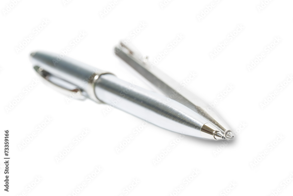 Silver pen isolated on white background Silver pen isolated on white background