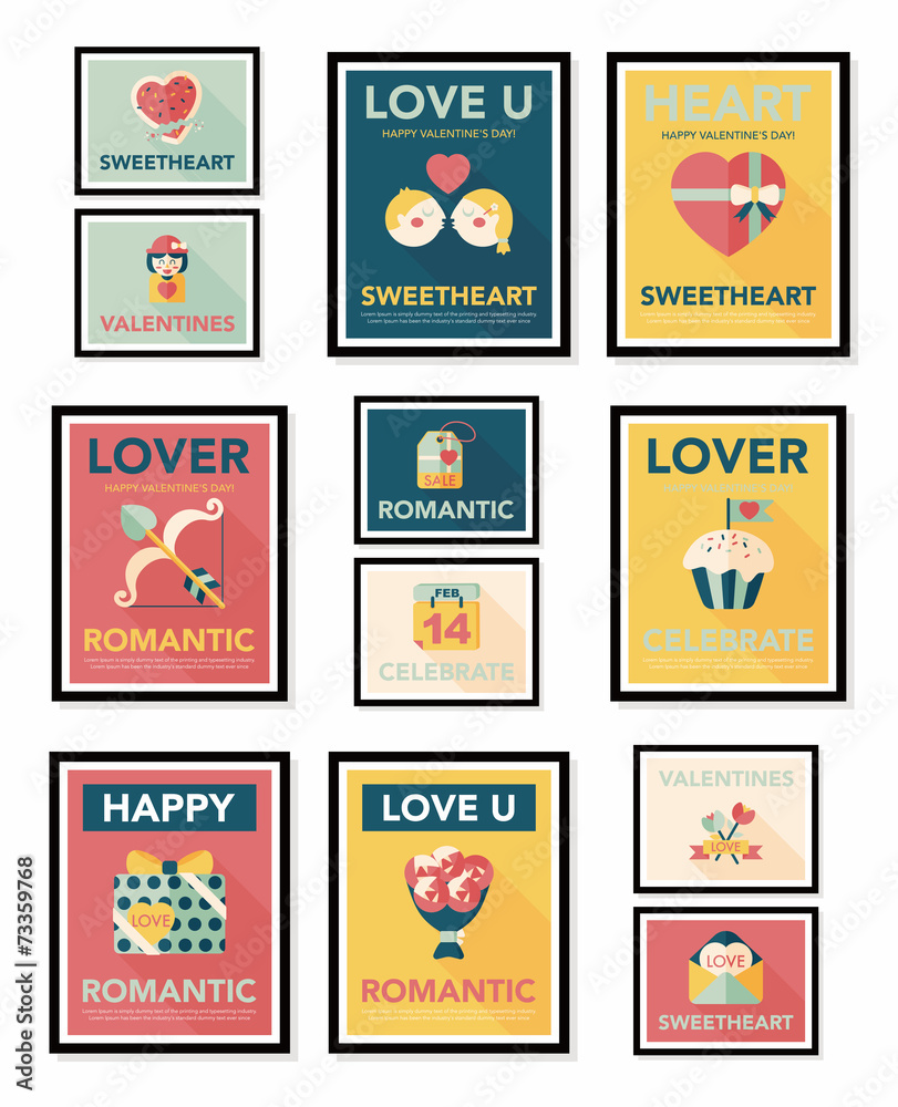 Plakat Valentine’s Day poster flat banner design flat background set,