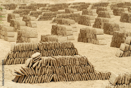 Mud brick factory, Shibam, Hadhramaut valley, Yemen.