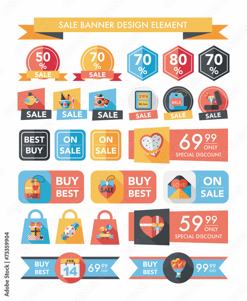 Valentine’s Day sale banner flat design background set, eps10