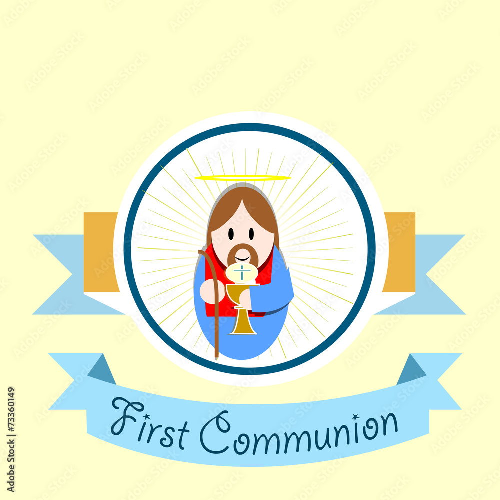First Communion illustration over color background First Communion illustration over color background