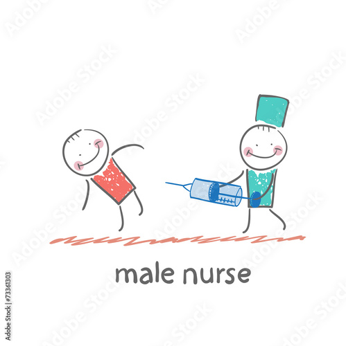 male nurse make an injection syringe ill patient