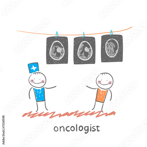 oncologist shows the x-ray images of the patient