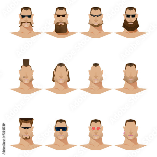 male face mustache and beard and sunglasses, flat style