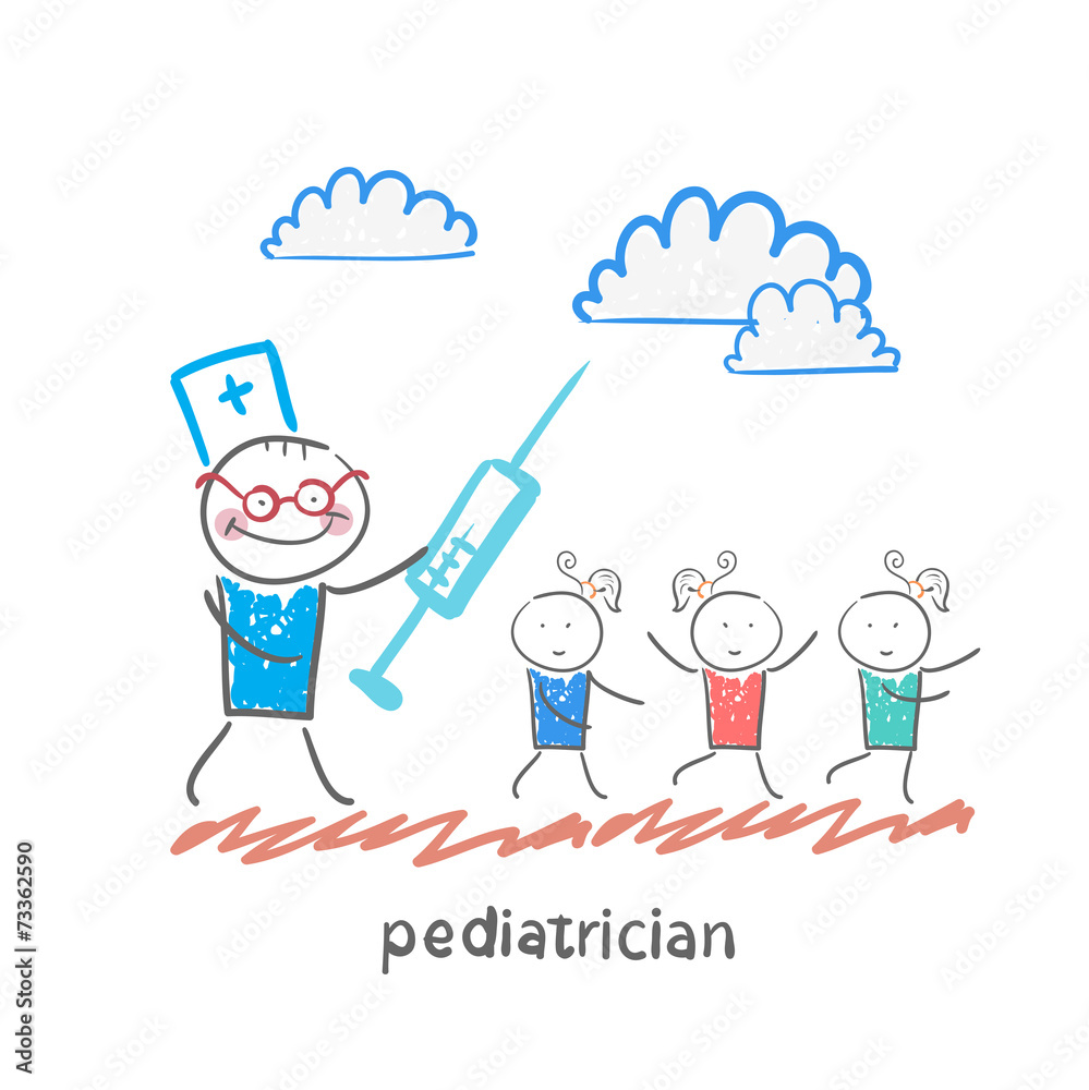 pediatrician with a syringe runs for children pediatrician with a syringe runs for children