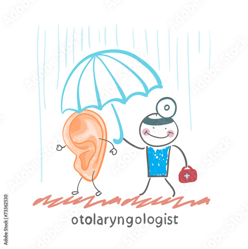otolaryngologist  holding an umbrella over the patient