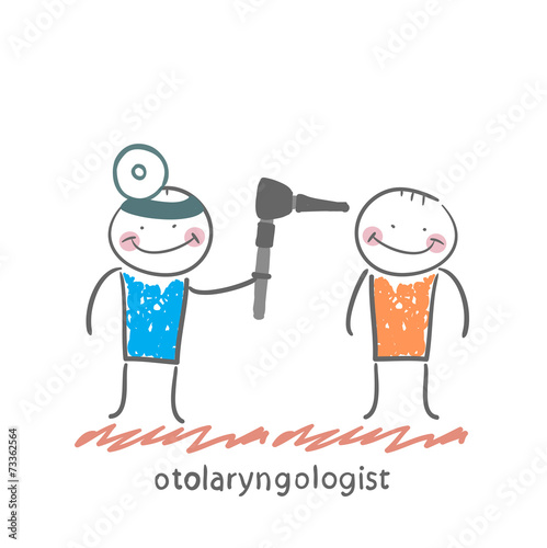 otolaryngologist examines the patient's ear
