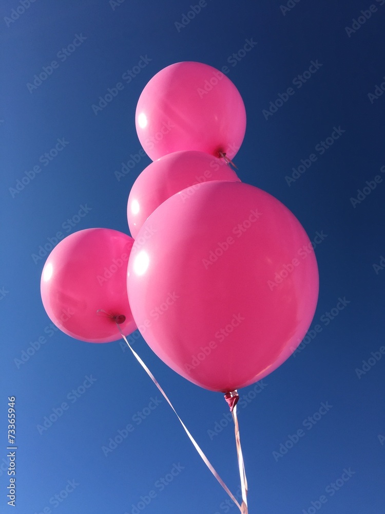 Palloncini rosa su cielo blu, festa, compleanno Stock Photo
