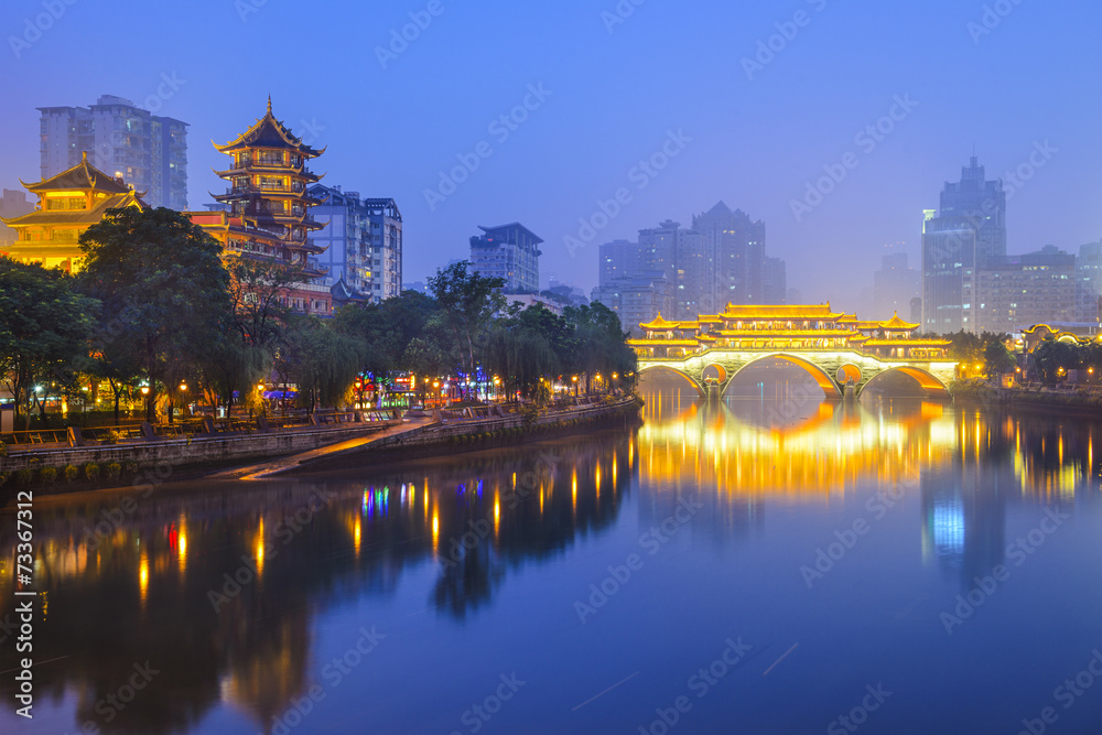 Chengdu, China Cityscape on the Jin River