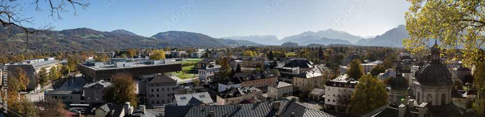 Panoramic cityscape of Salzburg,with mountains