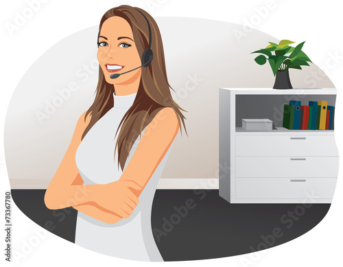 Businesswoman with headset supports customers