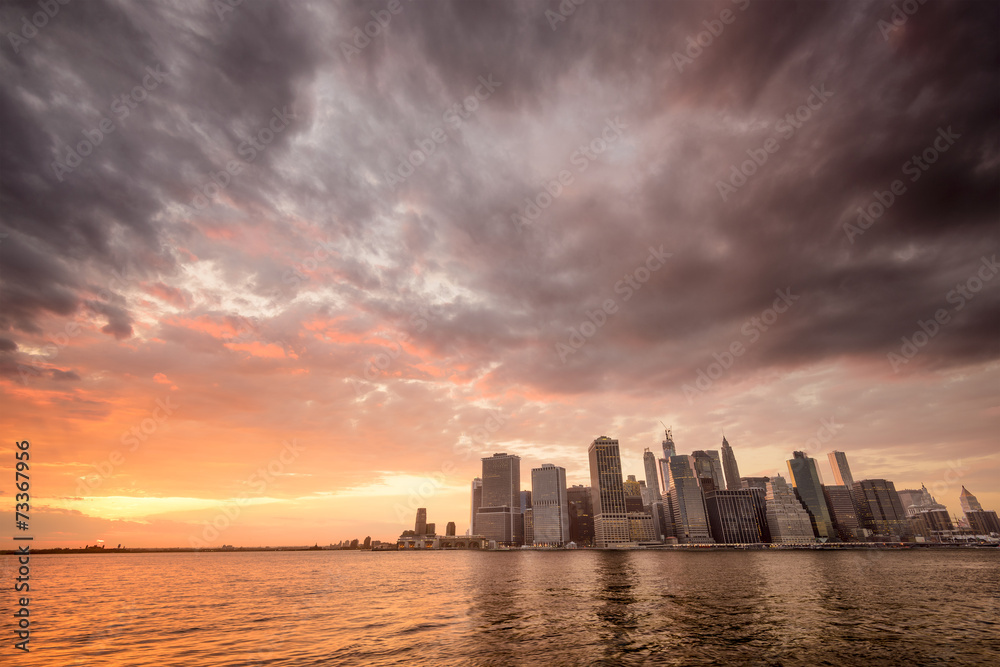 New York City Lower Manhattan Cityscape at Sunset