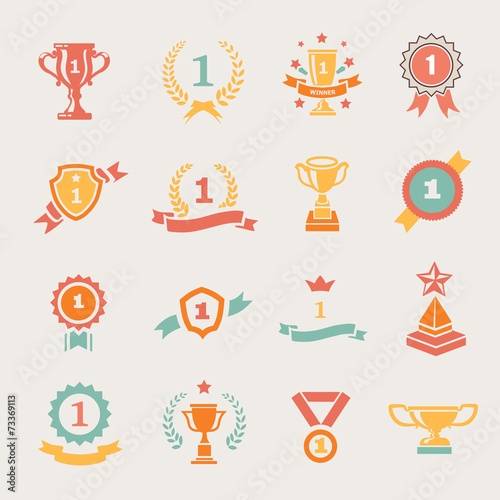 First Place Badges and Winner Ribbons vector illustration