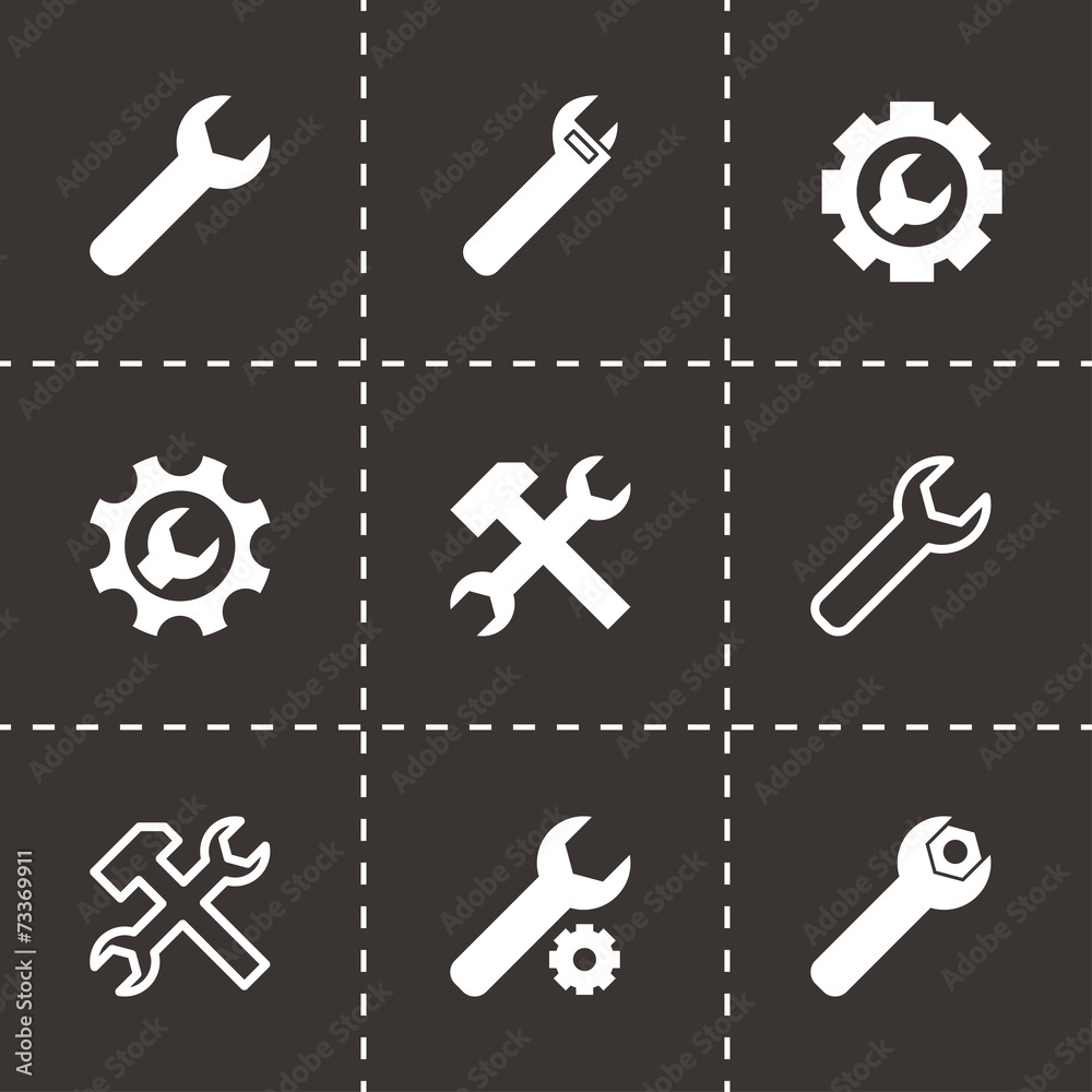 Fototapeta premium Vector black settings wrench icon set