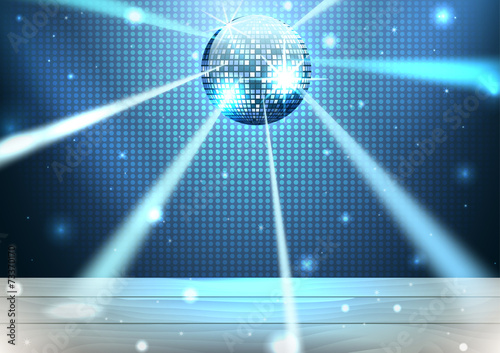 Music stage with disco ball and lights