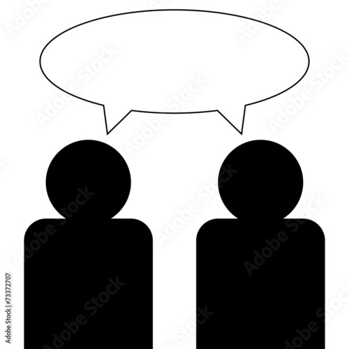 Two Silhouette People with Empty Speech Bubble