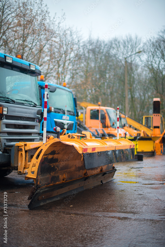 Road services are ready for winter. Winter service vehicles. Road services are ready for winter. Winter service vehicles.