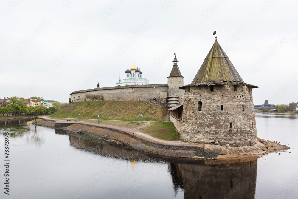 Stone tower and Pskov Kremlin