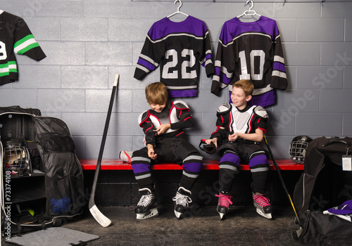 Hockey Arena Boys in Rink Dressing Room