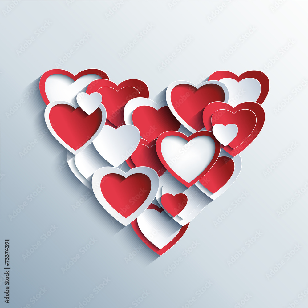 Valentines day card with red and white 3d hearts Valentines day card with red and white 3d hearts