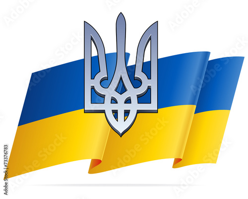 Ukraininan Flag and Chrome Trident photo
