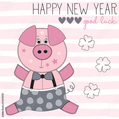 happy new year pig vector illustration