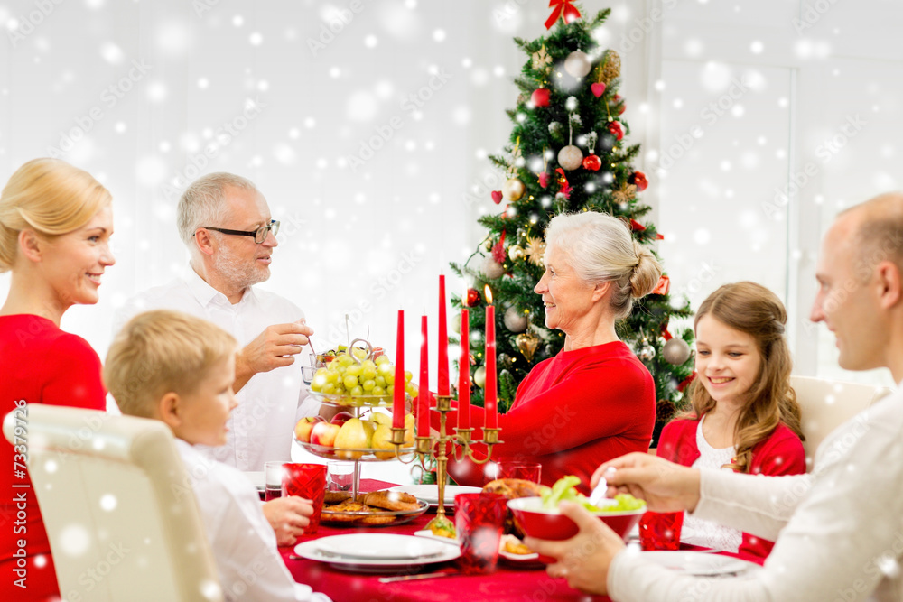 smiling family having holiday dinner at home smiling family having holiday dinner at home