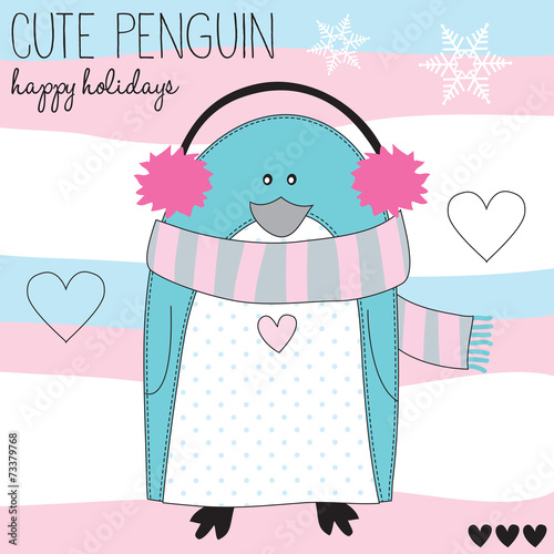 cute penguin with ear muffs vector illustration