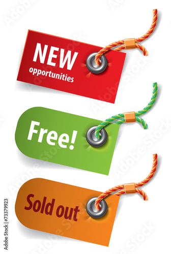 Set of three tags with cords