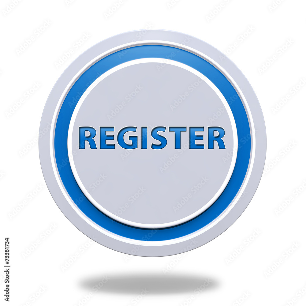 register circular button on white background register circular button on white background