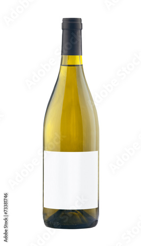 White wine bottle isolated with blank label.