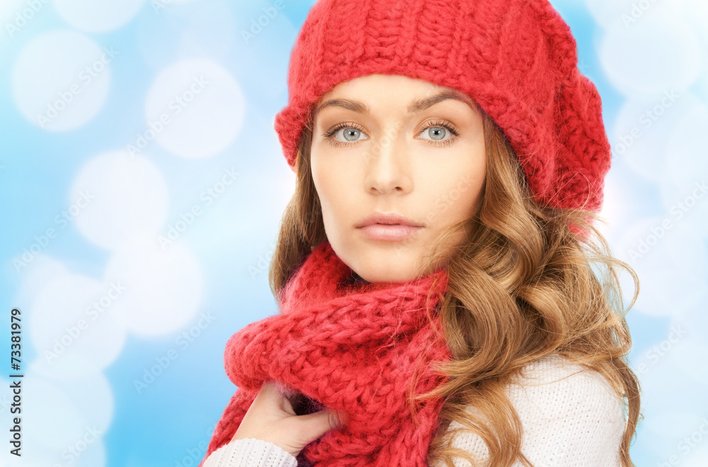 close up of young woman in winter clothes