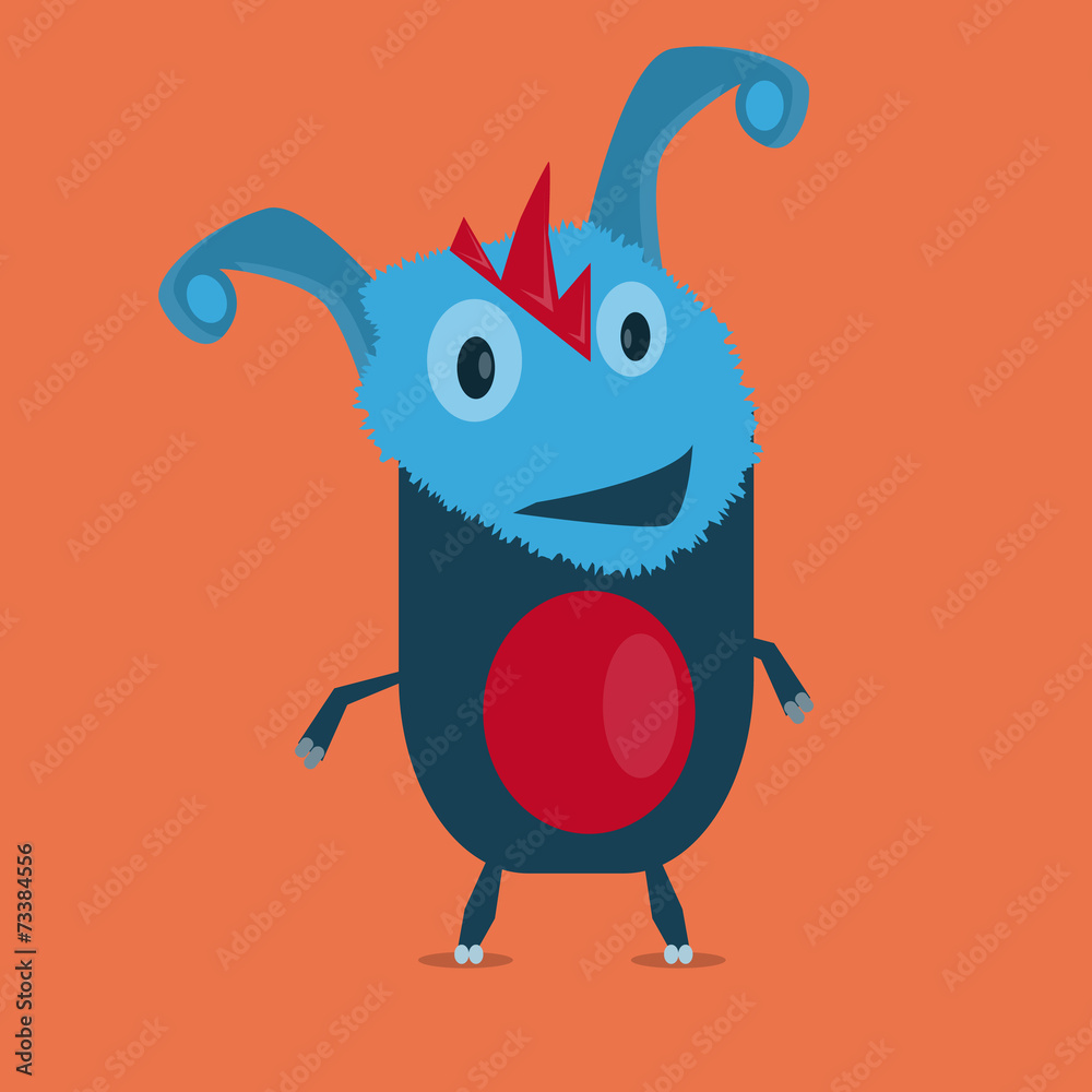 Blue Funny Creature With Orange Background Blue Funny Creature With Orange Background