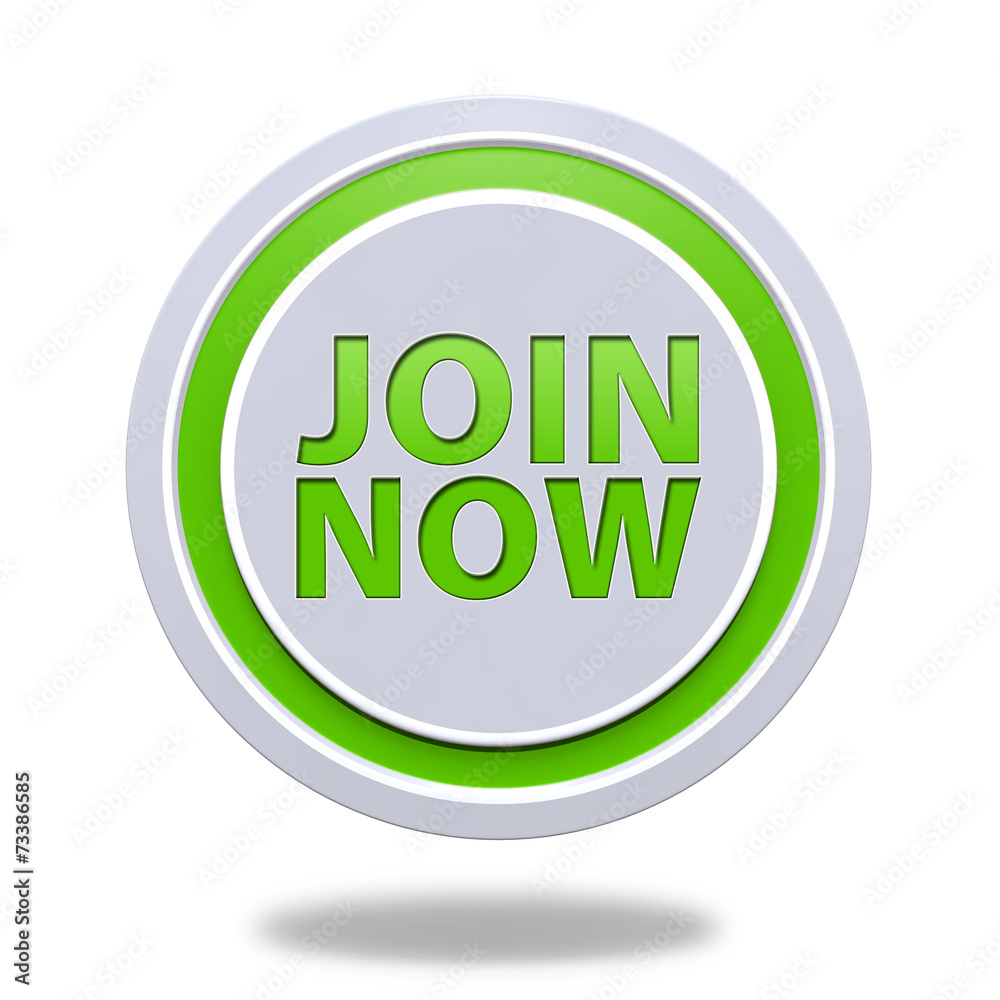 Join now circular icon on white background Join now circular icon on white background