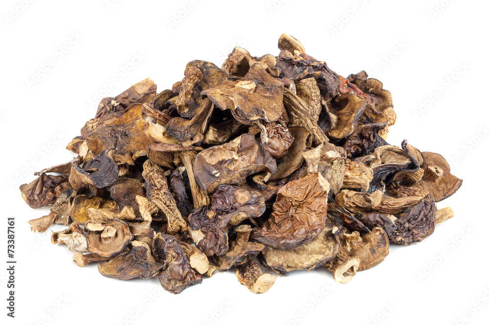 Heap of dried mushrooms on white background Heap of dried mushrooms on white background