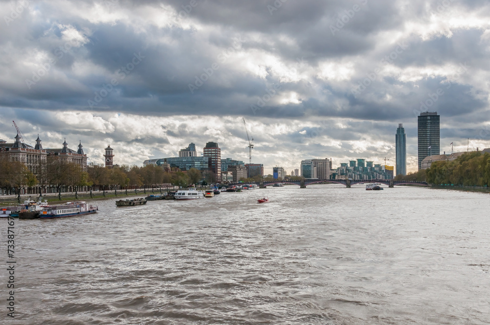 Skyline of London on a cloudy day