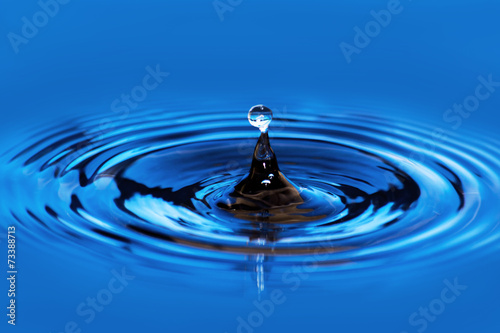 Water drop close up in blue