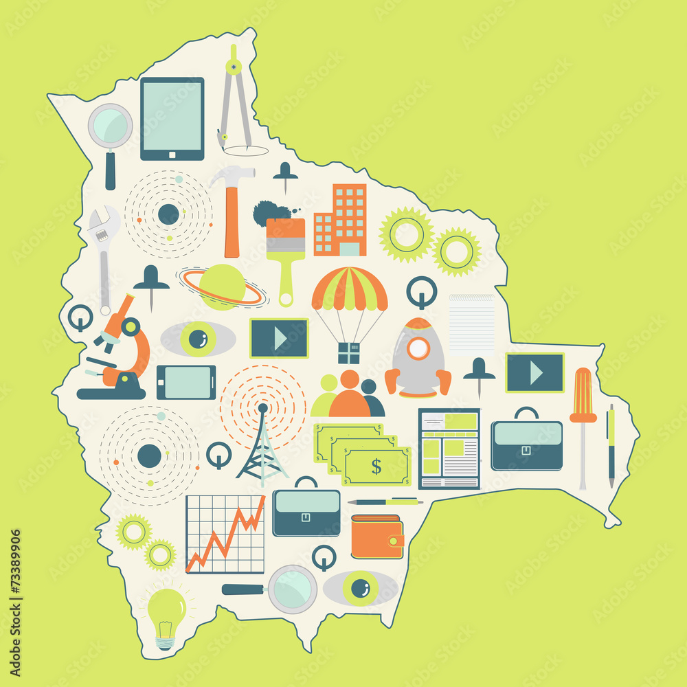 Map of Bolivia with technology icons