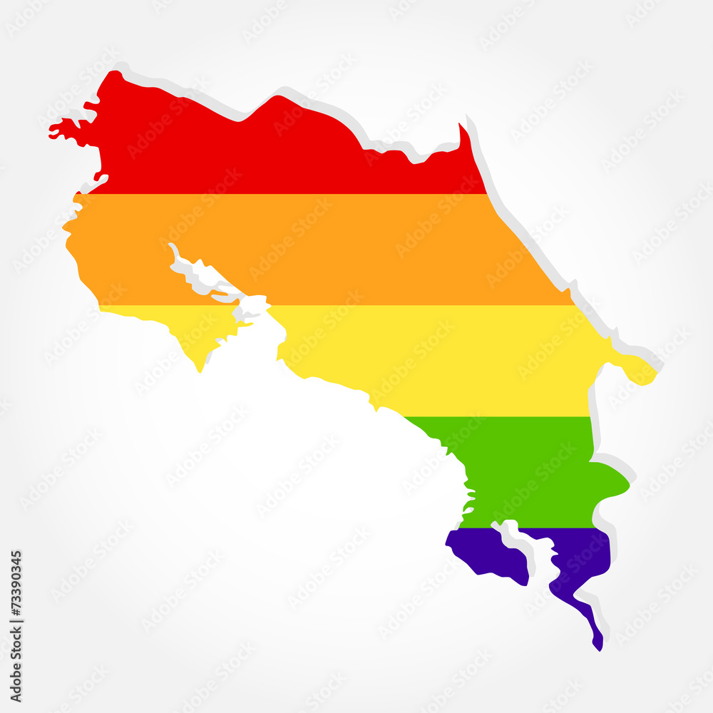Fototapeta premium Rainbow flag in contour of Costa Rica