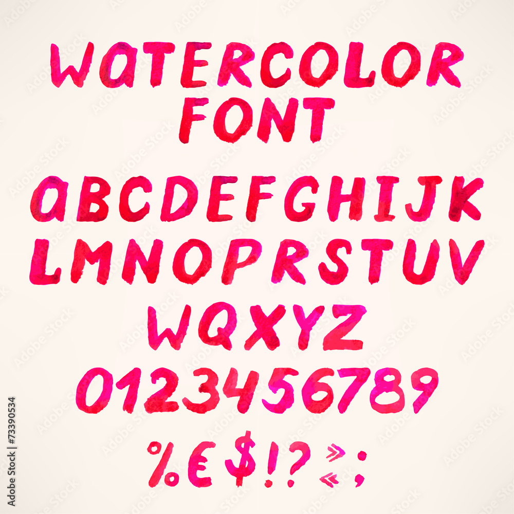Watercolor pink alphabet Watercolor pink alphabet