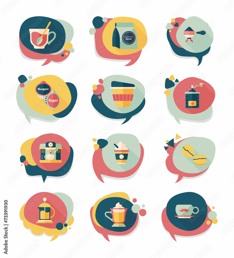 Coffee bubble speech flat banner design flat background set, eps