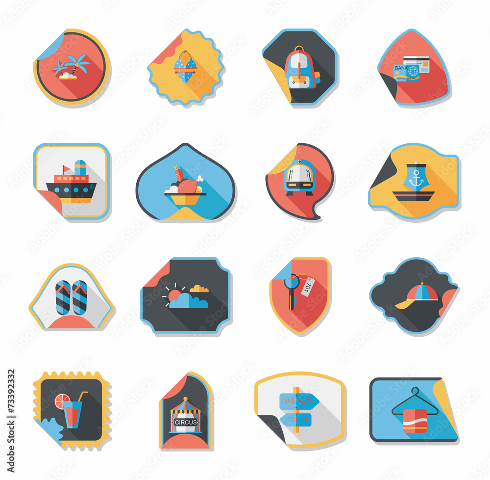 Travel sticker flat banner background set, eps10