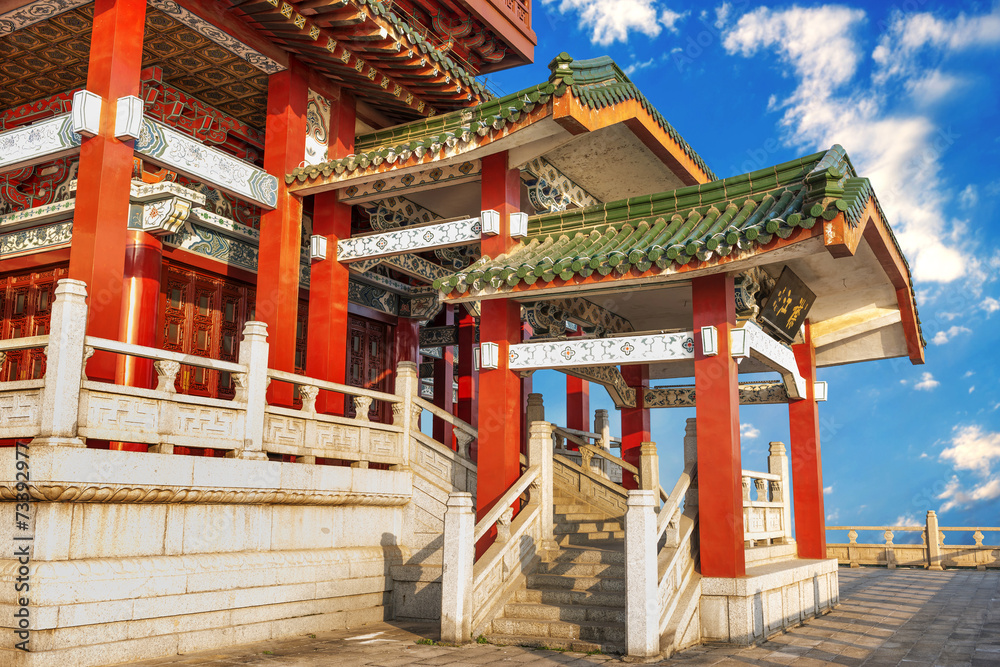 Blue sky and white clouds, ancient Chinese architecture Blue sky and white clouds, ancient Chinese architecture